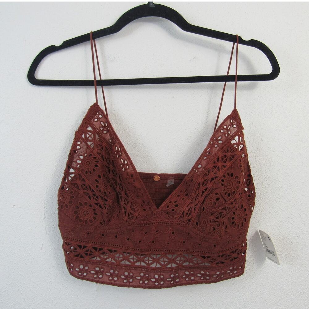 Women's Lace Bralette Crop Top - Rust